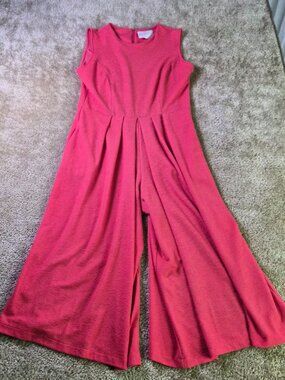 Meg Shop Women’s Red Sleeveless Jumpsuit Wide Leg Size L Pockets Stretch G122